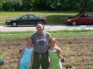 The Crain gardeners: Tom (dad), Olivia (daughter #1), Cessily (daughter #2)